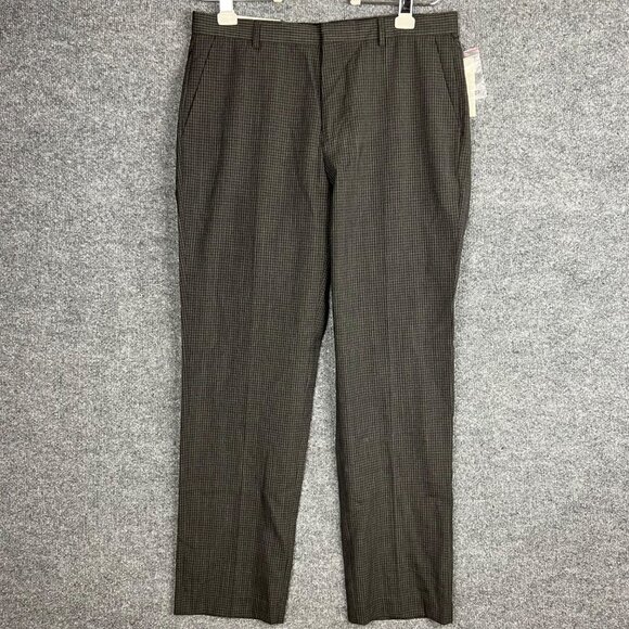 Calvin Klein Men's Dress Pant Gray plaid Size 33x32 Slim Fit‎ Wool Charcoal - Picture 1 of 10